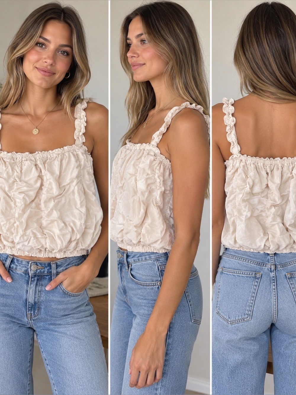 Khush Women’s Lightweight Cream Bubble Top